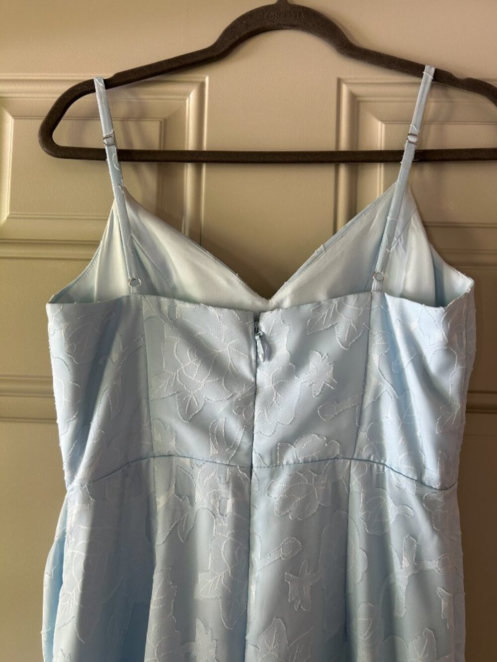 Azazie Maci Sky Blue Sheath Pleated Floral Burnout Dress - Picture 7 of 8
